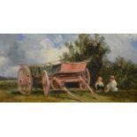 George Cole (British 1810-1883) Rural scene with hay cart and two children