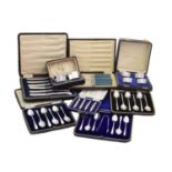 A large selection of cased silver items,