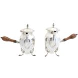 A pair of George V silver chocolate pots,