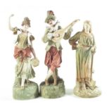 Pair of Robinson and Leadbeater figures and a Royal Worcester figures,