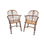 Pair of mid 19th Century Yew and Elm Low Back Windsor Chairs