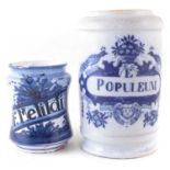 Two delft apothecary's jars