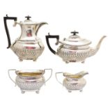 An Edward VII silver four piece tea set,