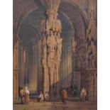 Attributed to Samuel Prout (1783-1852) Cathedral interior with figures