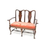 Late 19th-century oak double chair back settle
