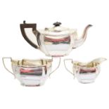 A George V silver three piece tea set,