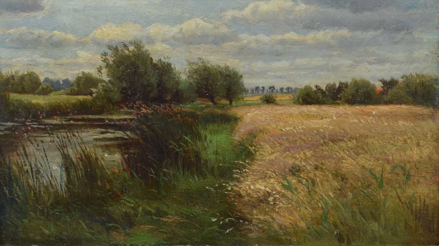 Basil Bradley R.W.S. (British 1842-1904) River scene with cornfield