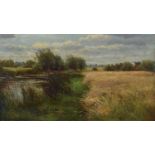 Basil Bradley R.W.S. (British 1842-1904) River scene with cornfield