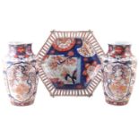 Pair of Japanese imari vases and a charger