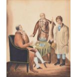 English School (18th/19th century) Interior scene with three figures in discussion