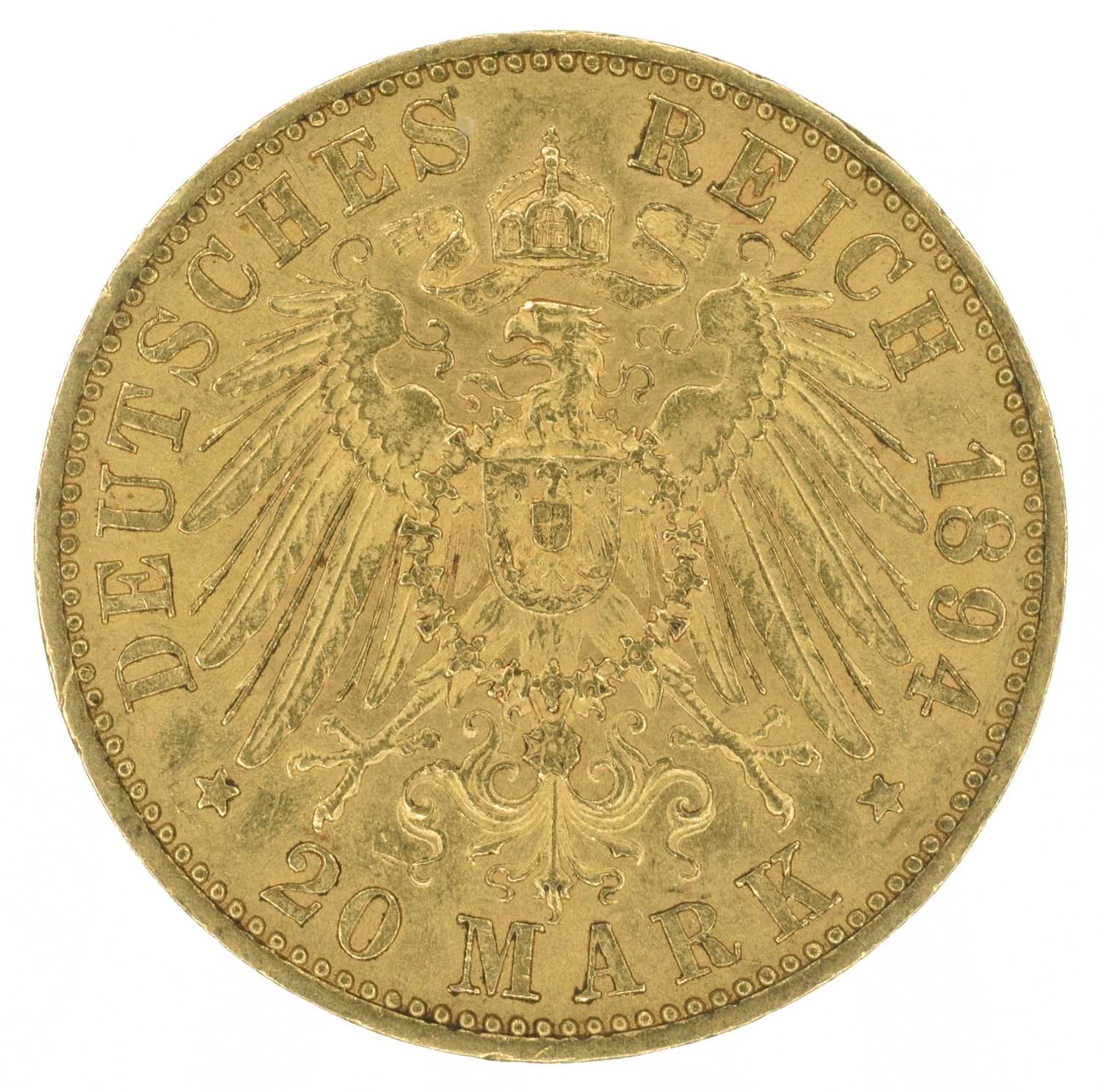 German States, Prussia, Wilhelm II (1888-1918), 20 (Twenty) Mark, 1894, mm. A, gold, weight 8g, EF. - Image 2 of 2