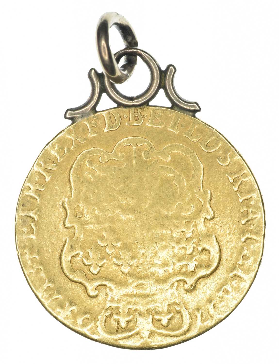 King George III, Guinea, 1764, pendant, mounted, rare. - Image 2 of 2