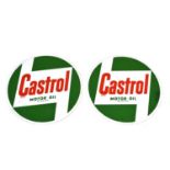 Two Castrol Motor Oil Circular Metal Advertising Signs