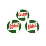 Three Castrol Motor Oil Circular Metal Advertising Signs verso labelled 'A Cowling Sign, London, Eng