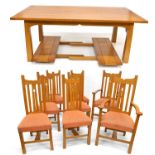 Frank Hudson & Son Ltd, Arts & Crafts style Extendable Oak Dining Table and Eight Chairs