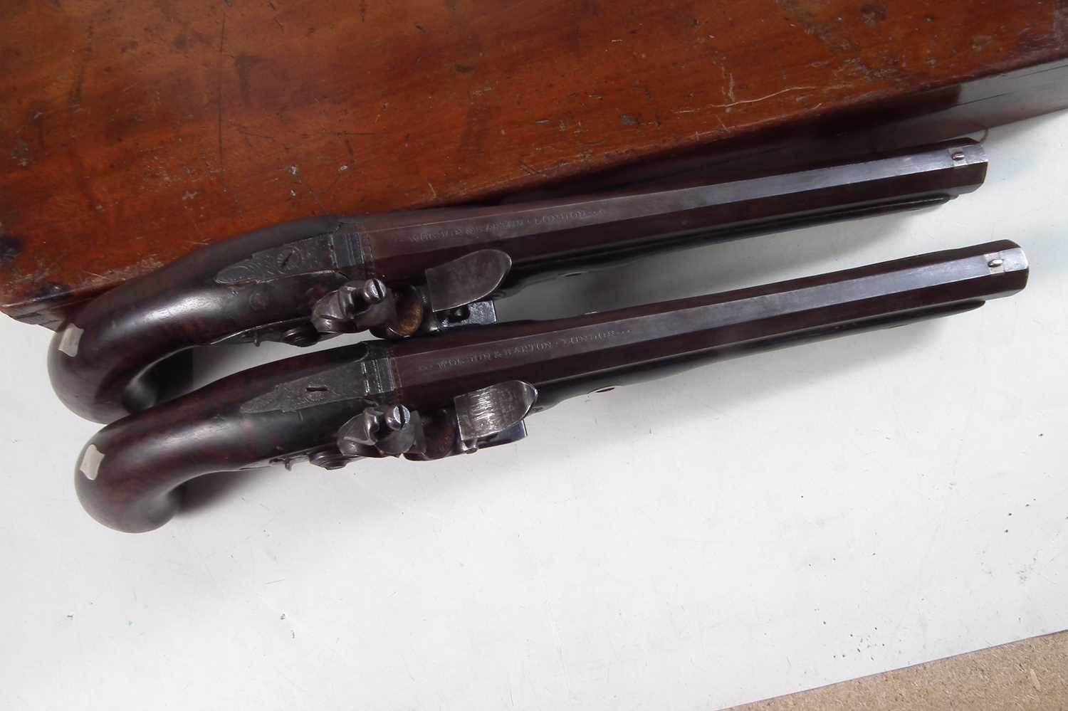 Matched pair of Flintlock dueling pistols by Wogdon and Barton London. - Image 14 of 25