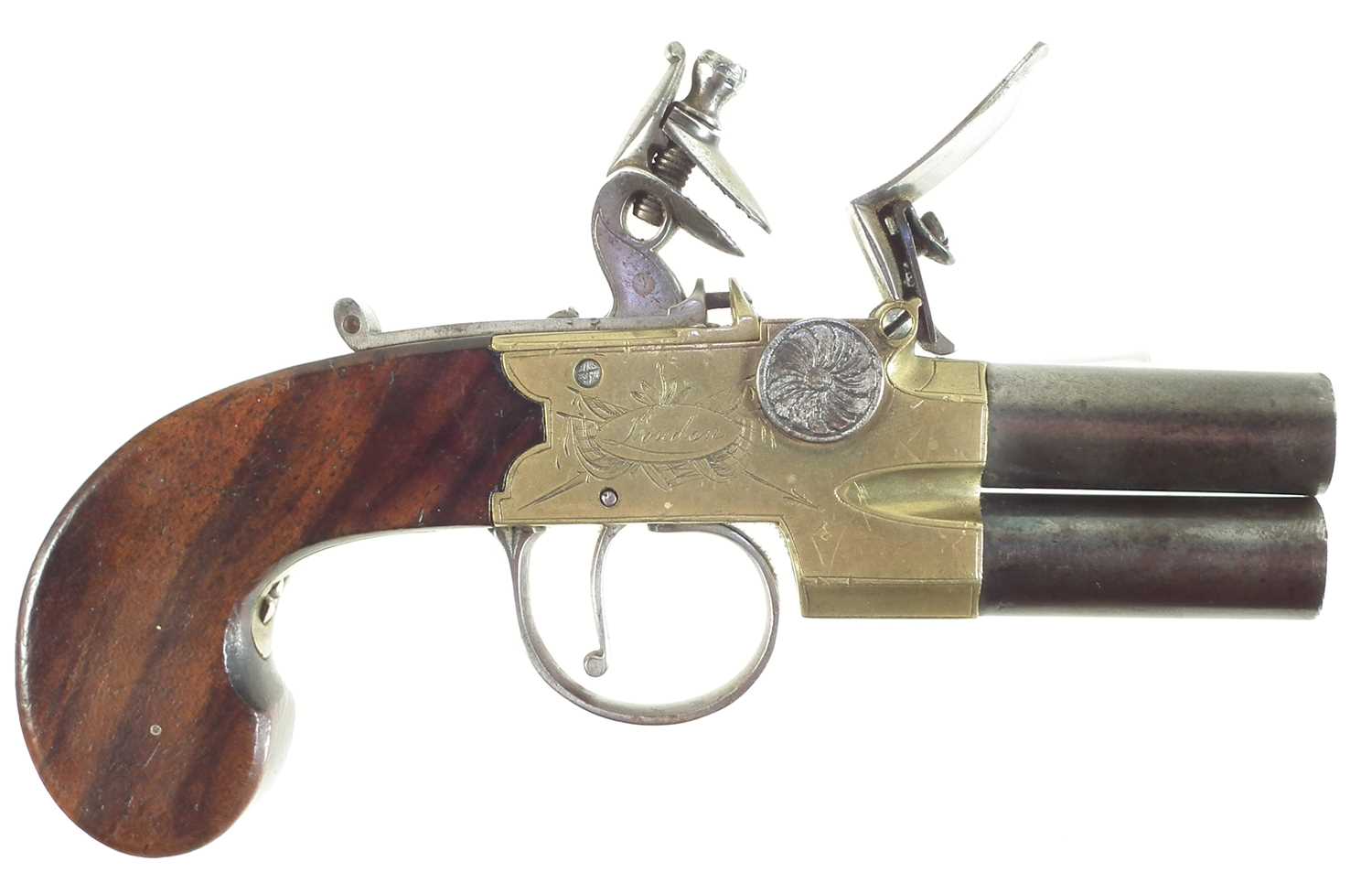 Flintlock double barrel pistol by Brasher of London