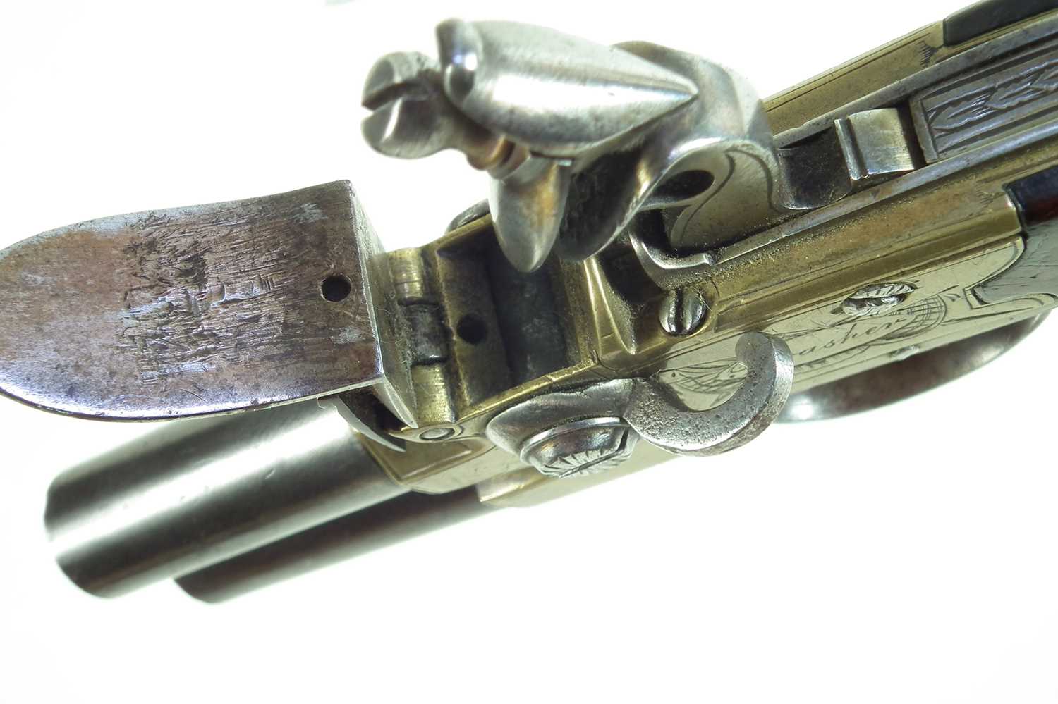 Flintlock double barrel pistol by Brasher of London - Image 5 of 7