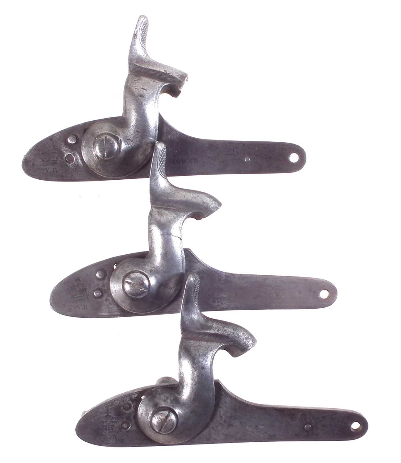 Three Enfield percussion rifle locks