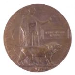 WWI bronze memorial plaque or death penny