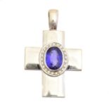 A tanzanite and diamond cross pendant,