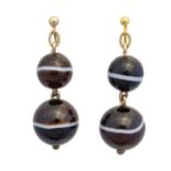 A pair of Victorian banded agate drop earrings,