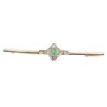 An emerald and diamond bar brooch,