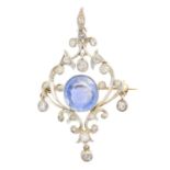 An early 20th century sapphire and diamond pendant,