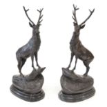 Pair of bronze stags after J Moigniez