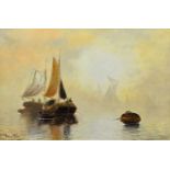Joachim Hierschl-Minerbi (Van Hier) (Dutch 1834-1905) Moored fishing boats at dawn