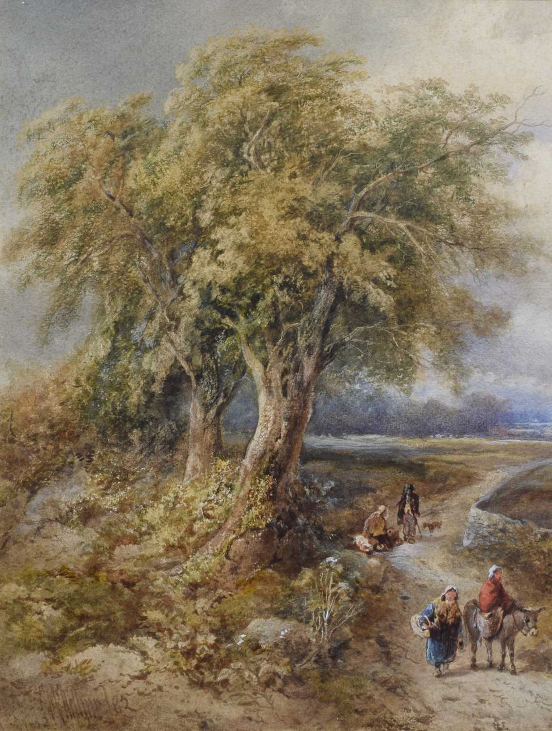 British School (19th century) Rural lane with figures