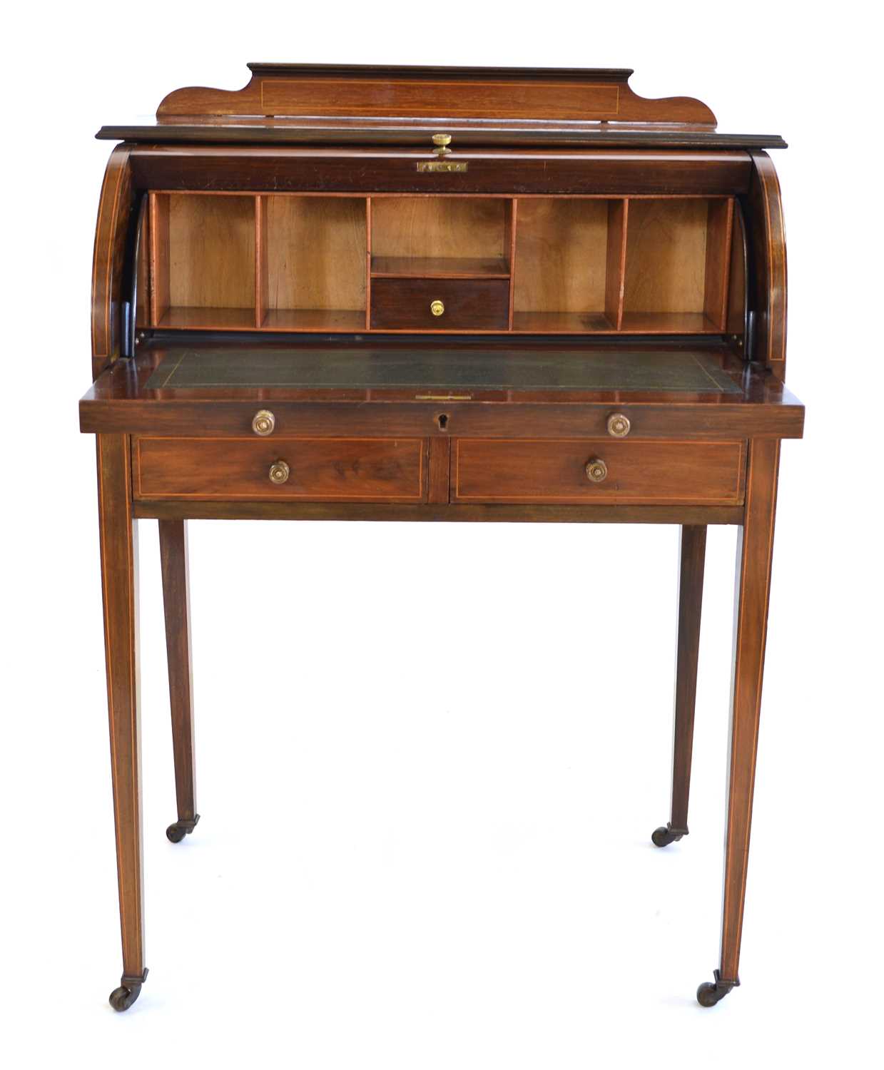 Edwardian mahogany ladies cylinder desk - Image 2 of 4