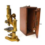 R & J Beck lacquered Brass Microscope.