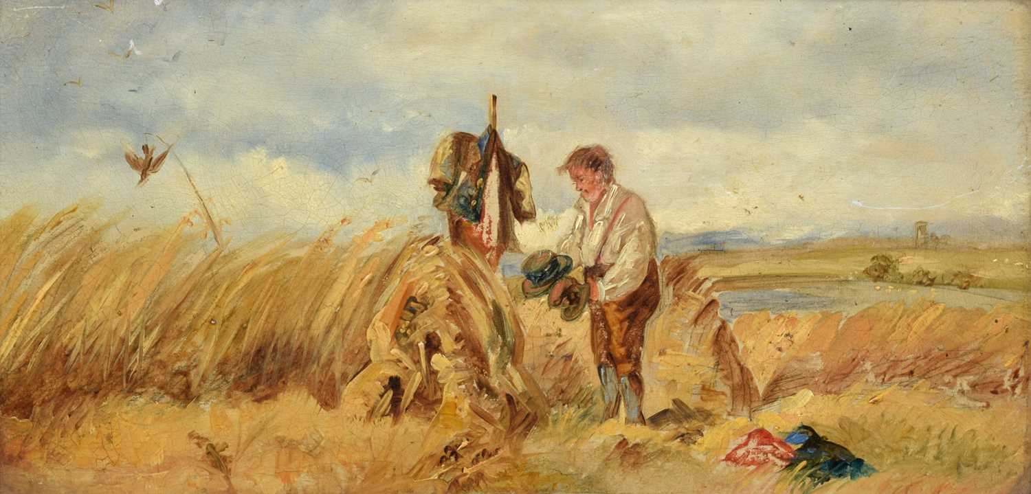 English School (19th century) Countryman exchanging hats with a scarecrow