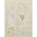 Indian School (19th century) Two turbaned figures in a garden
