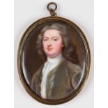 Christian Friedrich Zincke (German 1683-1767) Portrait miniature of a gentleman, in a full wig, gree