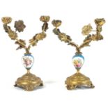 Pair of Sevres style ormolu mounted candelabra