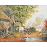 Charles James Keats (19th century) Stableyard scene with figure and horses