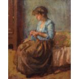 Bernard Dunstan R.A. (British 1920-2017) Seated lady sewing