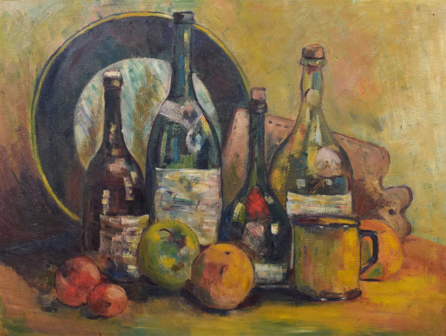 British School (20th century) Still life with bottles