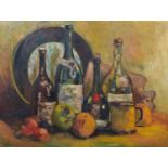 British School (20th century) Still life with bottles