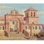 Carlos Dreyer (German 1895-1975) Peruvian church with figures