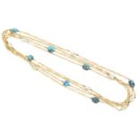 An early 20th century turquoise and pearl longuard chain,