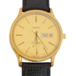 A gold plated Omega Seamster quartz watch,