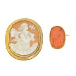 Two cameo brooches,