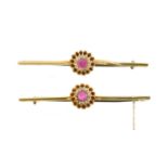 A pair of ruby and diamond brooches,