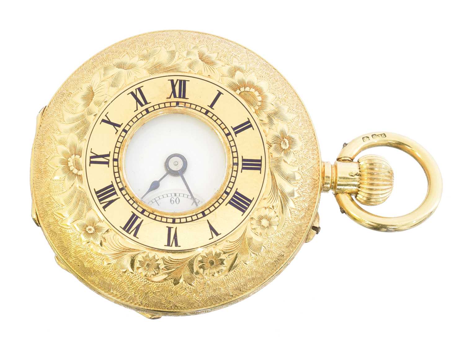 An early 20th century 18ct gold half hunter fob watch,