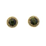 A pair of green tourmaline and diamond earrings,