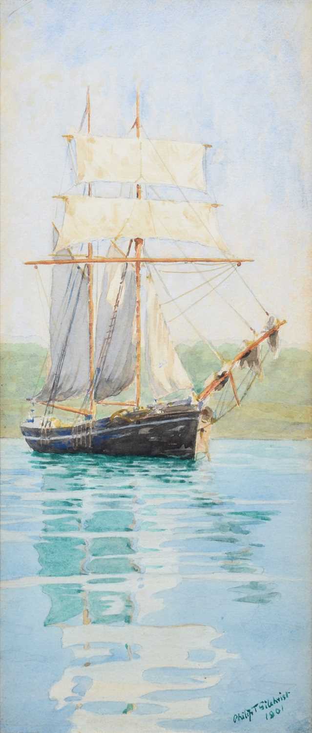 Philip Thomson Gilchrist R.B.A. (British 1865-1956) Maritime scenes with sailing ships - Image 3 of 5