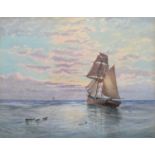 George Wolfe (British 1834-1890) Sailing ships at sunset